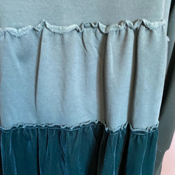 Green Velvet Teal Tier Zip Up Hooded Sweatshirt Style Top- Sz-2XL - Picture 7 of 16